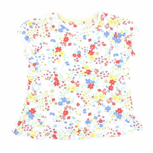 George Girls White Floral  Basic T-Shirt Size 5-6 Years