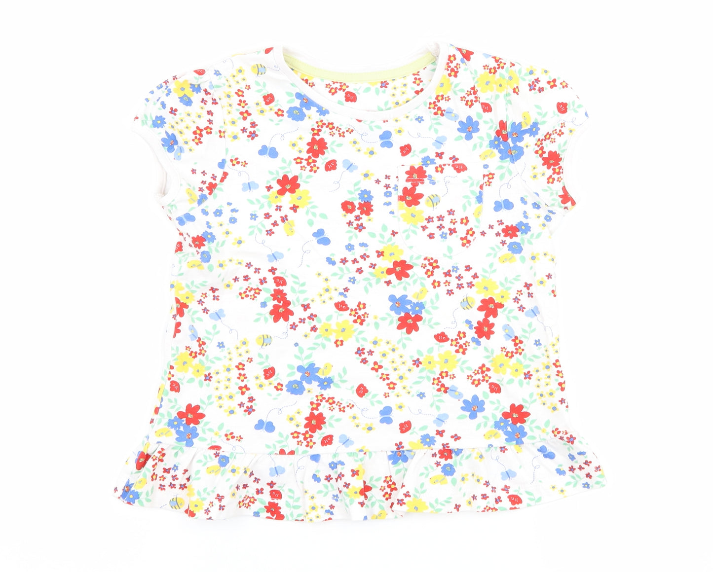George Girls White Floral  Basic T-Shirt Size 5-6 Years