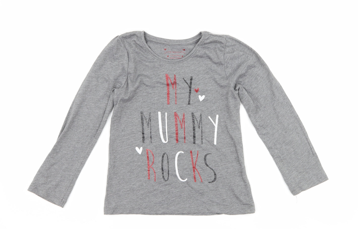 Primark Girls Grey   Basic T-Shirt Size 6-7 Years  - my mummy rocks