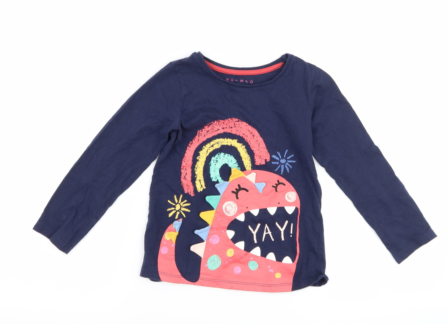 Nutmeg Girls Blue   Basic T-Shirt Size 5-6 Years  - DInosaur