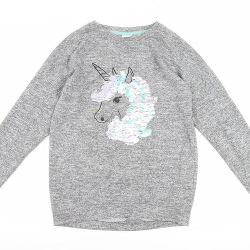 F&F Girls Grey   Pullover Sweatshirt Size 12-13 Years  - Unicorn