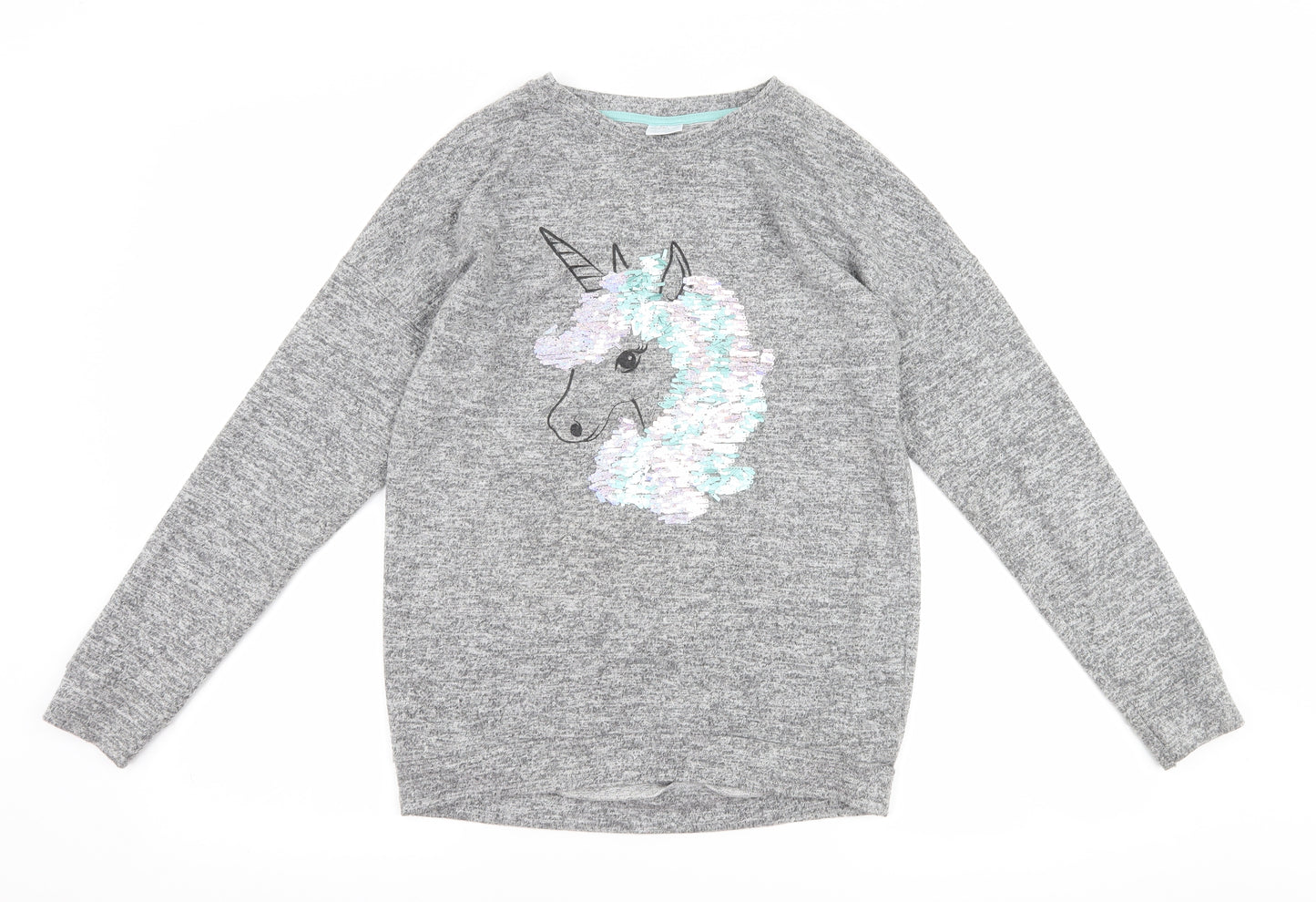 F&F Girls Grey   Pullover Sweatshirt Size 12-13 Years  - Unicorn