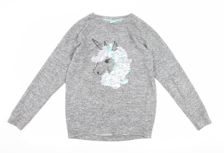 F&F Girls Grey   Pullover Sweatshirt Size 12-13 Years  - Unicorn