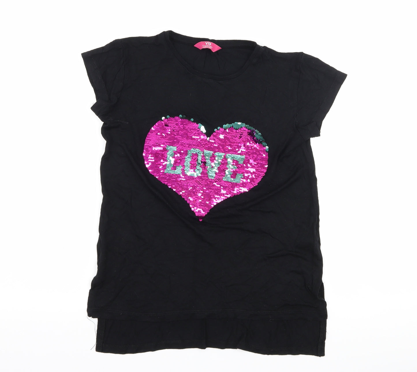Young Dimension Girls Black   Basic T-Shirt Size 9-10 Years  - Love heart