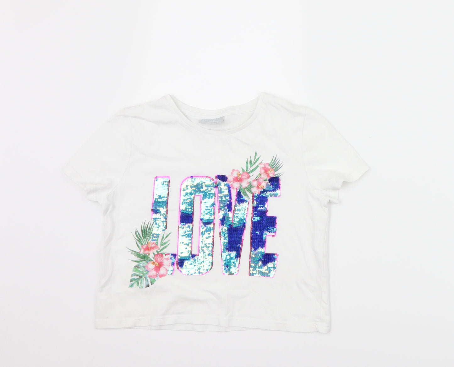 Matalan Girls White   Basic T-Shirt Size 9 Years  - love