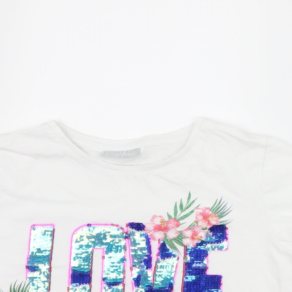 Matalan Girls White   Basic T-Shirt Size 9 Years  - love