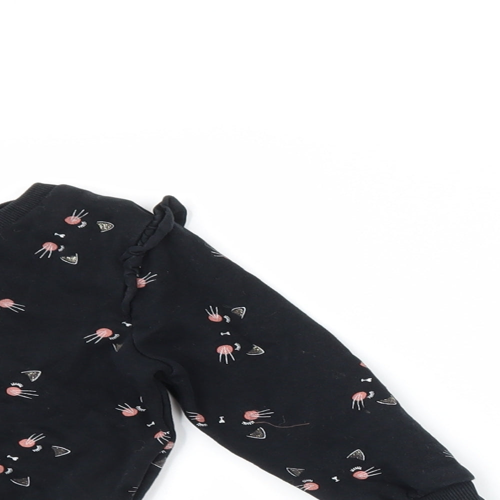George Girls Black   Trousers Set Outfit/Set Size 18-24 Months  - Cat Print sweatshirt and jogger outfit