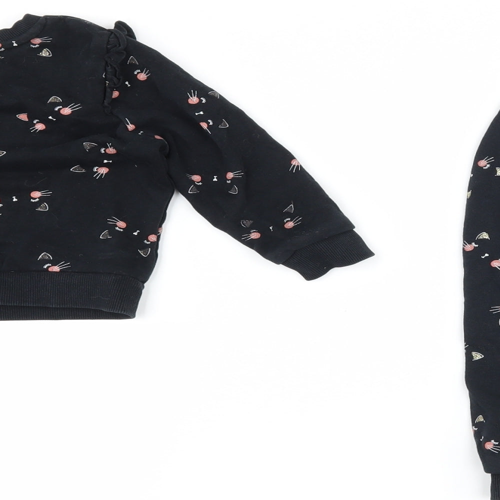 George Girls Black   Trousers Set Outfit/Set Size 18-24 Months  - Cat Print sweatshirt and jogger outfit