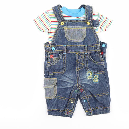 George Baby Blue Spotted  Dungaree Outfit/Set Size Newborn