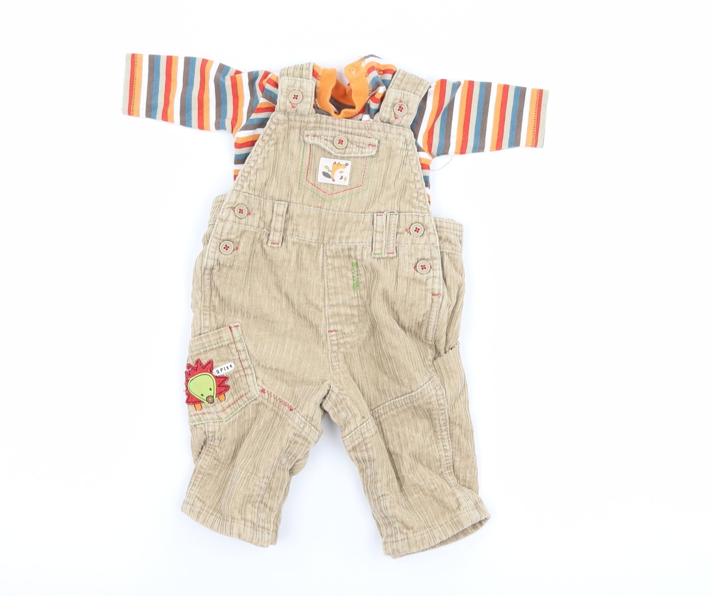 George Boys Brown Striped Corduroy Dungaree Outfit/Set Size Newborn  - Woodland Animals