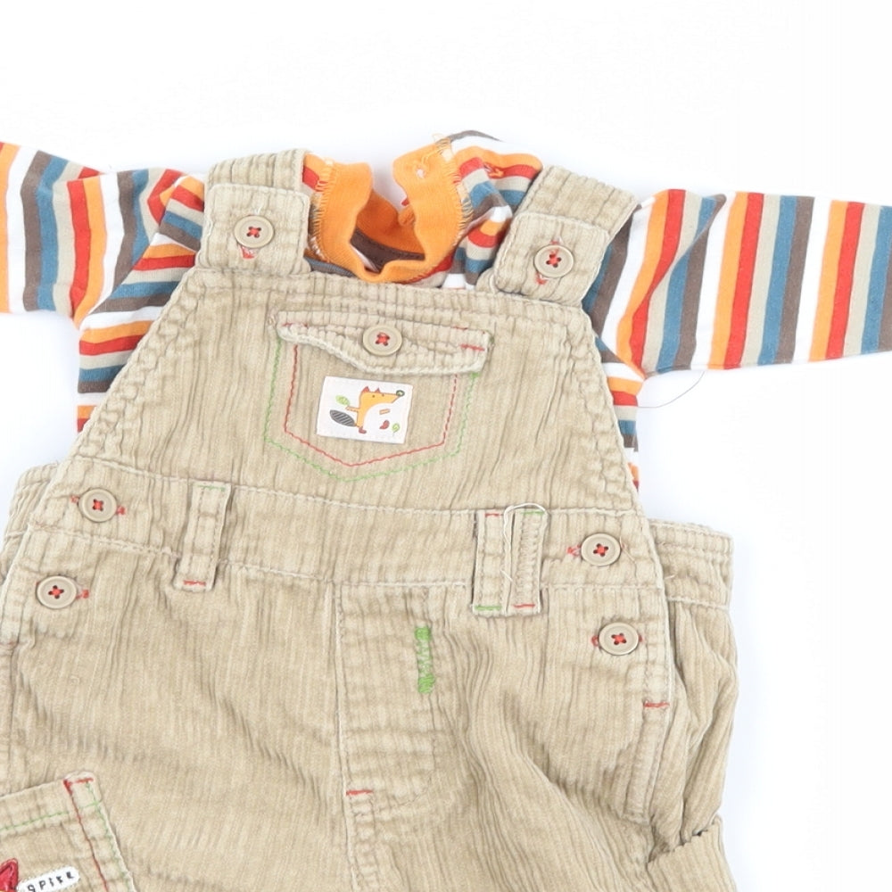 George Boys Brown Striped Corduroy Dungaree Outfit/Set Size Newborn  - Woodland Animals