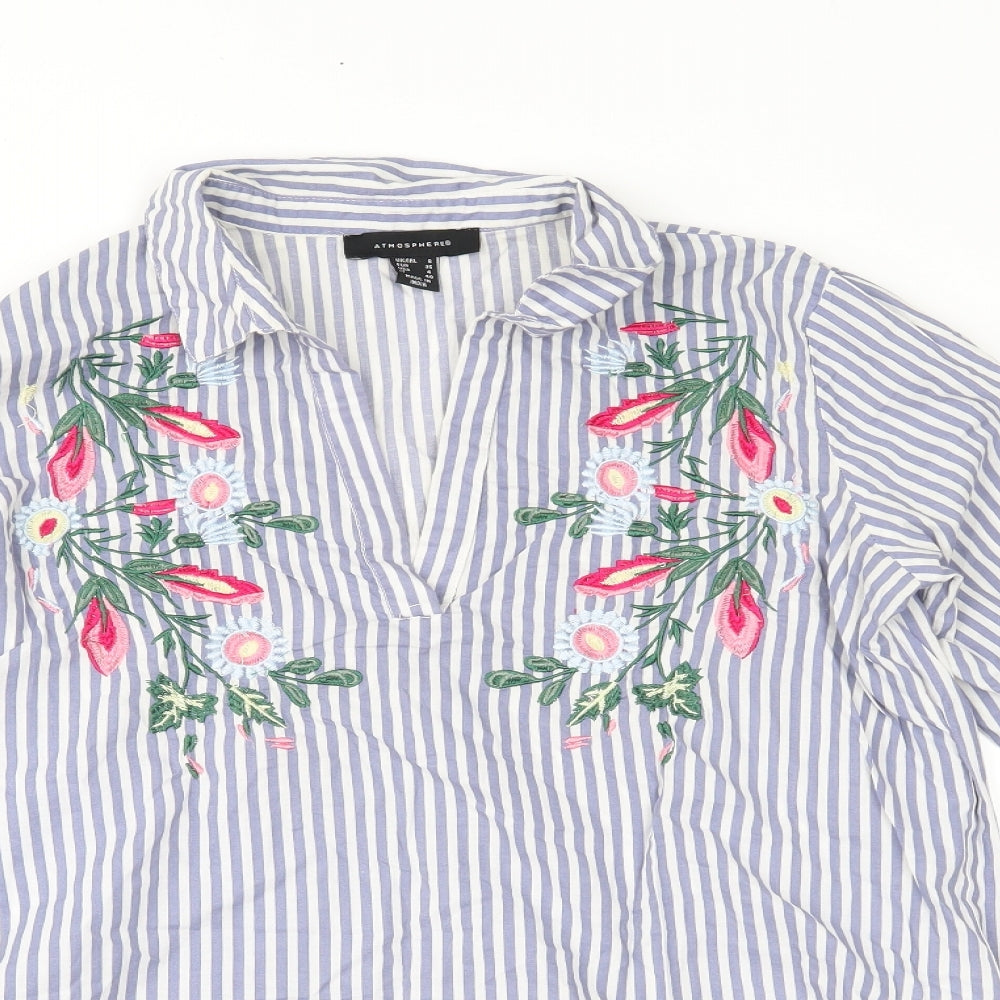 Atmosphere Womens Blue Floral  Basic Blouse Size 8