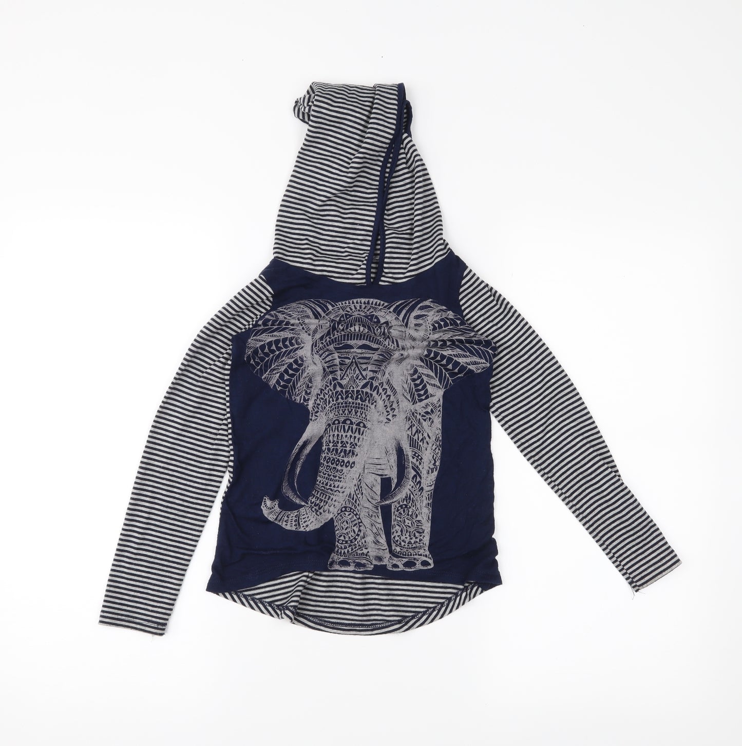 Gypsy Womens Blue Striped  Pullover Hoodie Size S