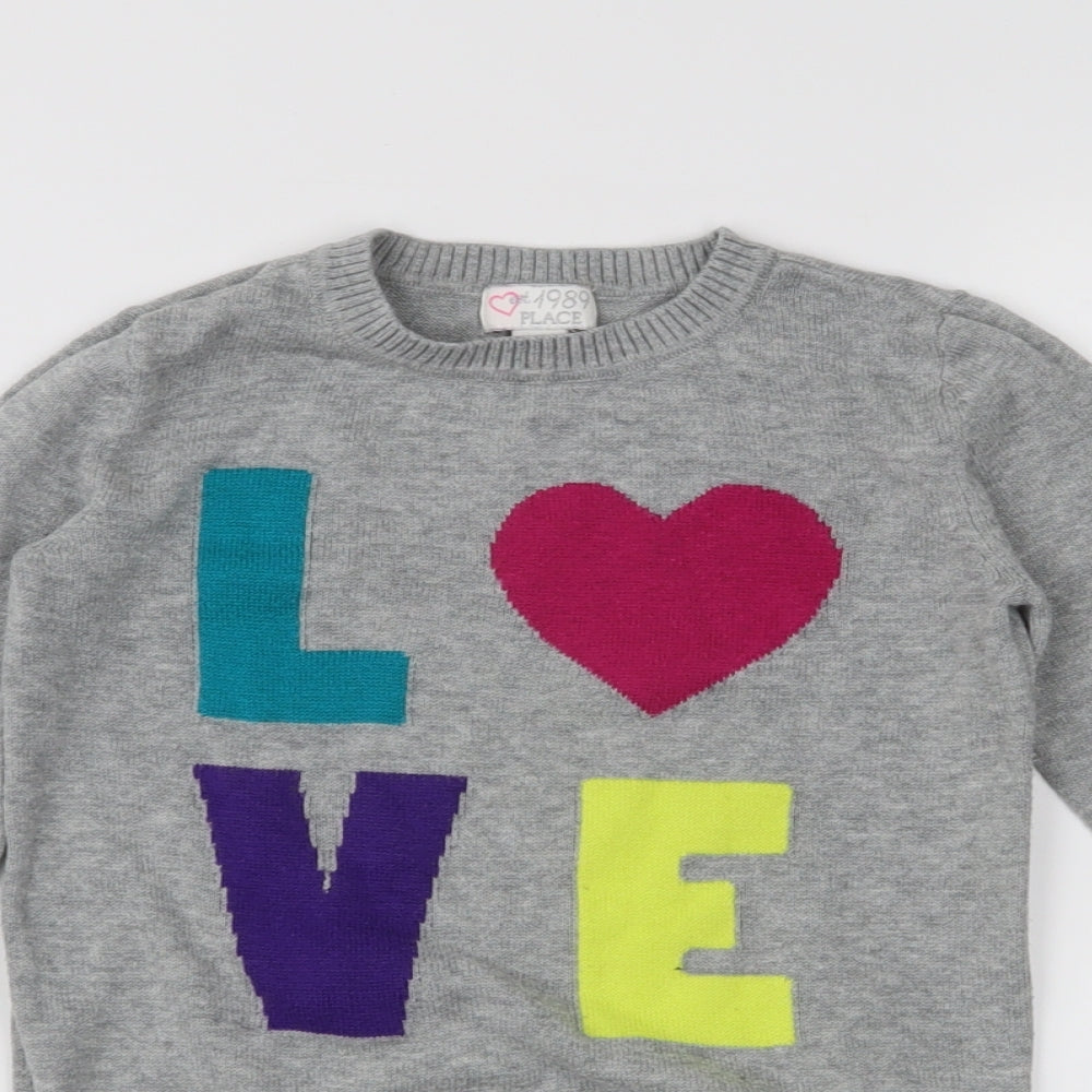 Place Girls Grey Colourblock  Pullover Jumper Size 5-6 Years