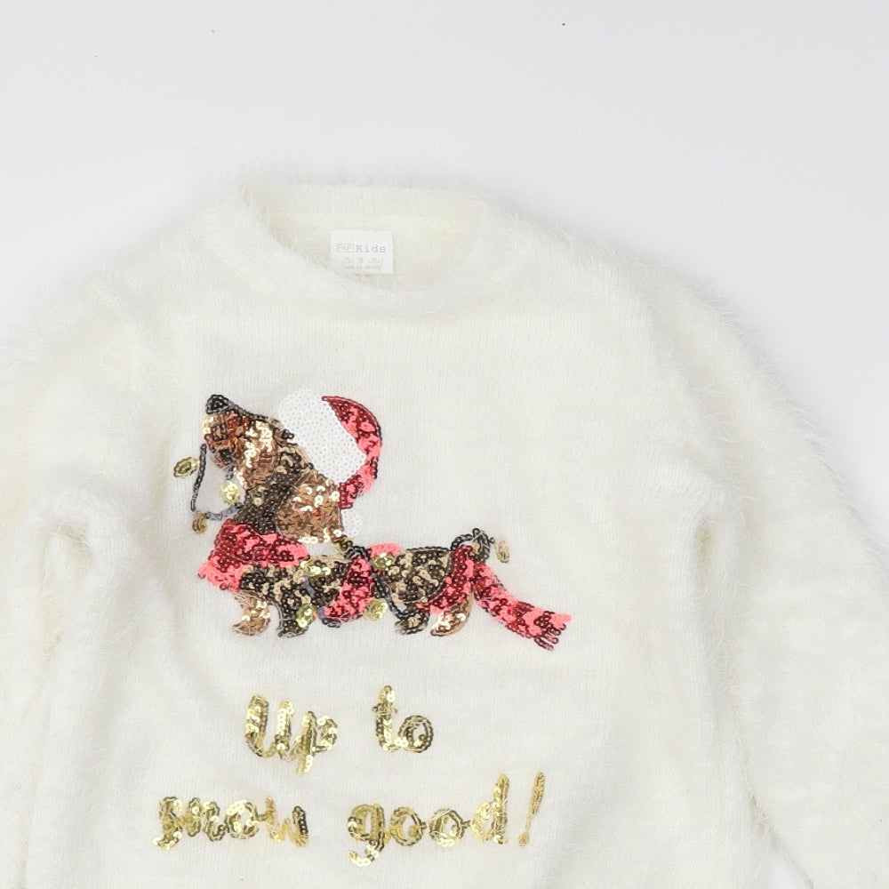 F&F Kids Girls White   Pullover Jumper Size 9-10 Years  - christmas