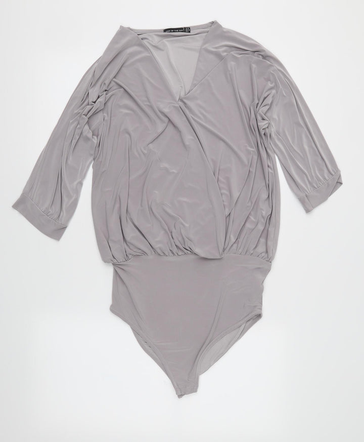 Look of the day Womens Grey Wrap Button-Up Size 10