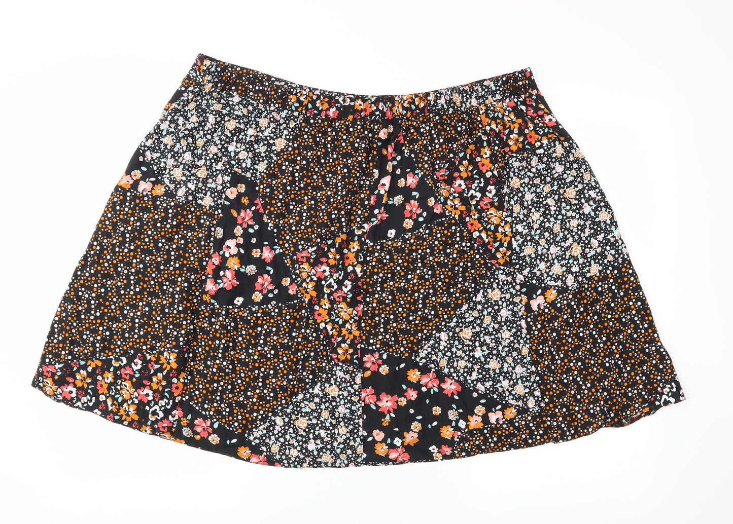 F&F Womens Black Floral  Flare Skirt Size 20