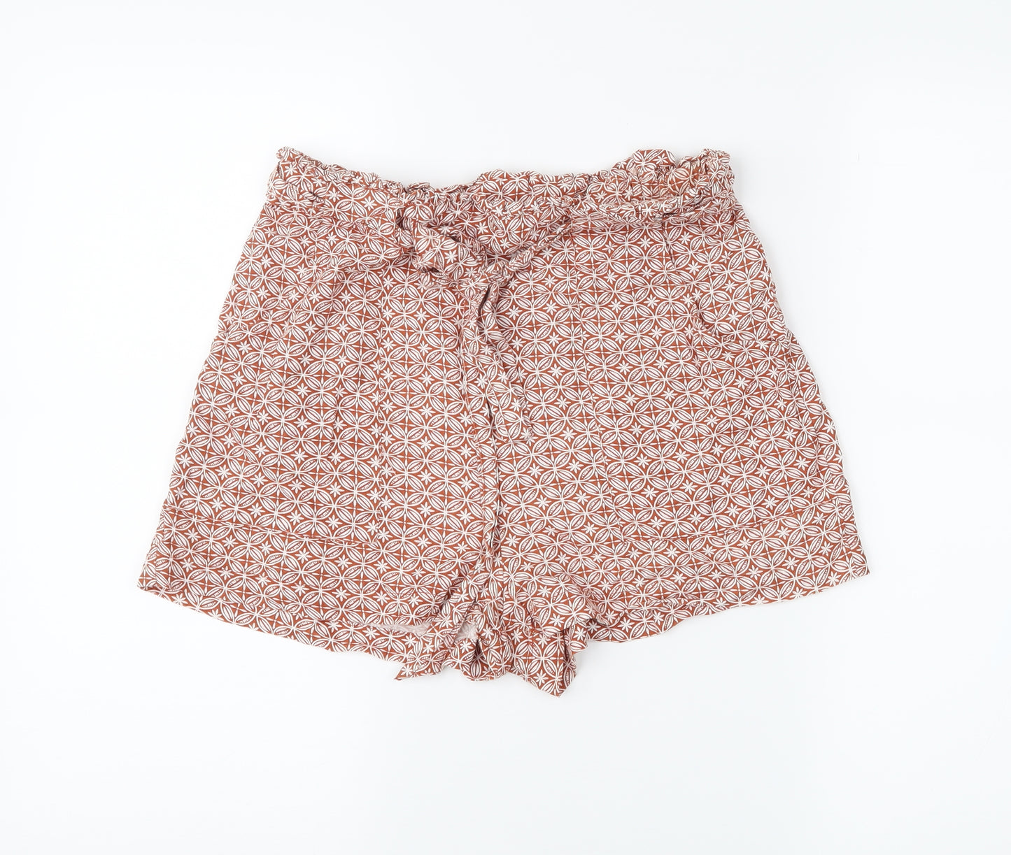 Primark Womens Orange Batik  Paperbag Shorts Size 10