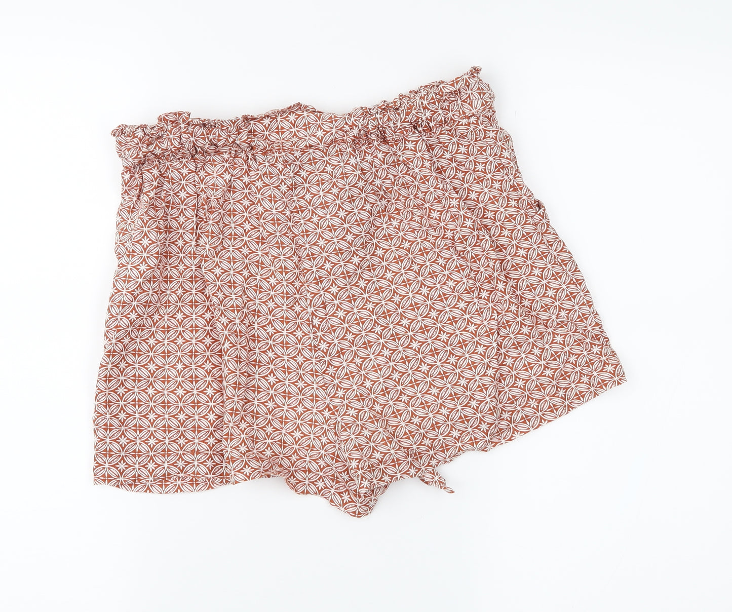 Primark Womens Orange Batik  Paperbag Shorts Size 10
