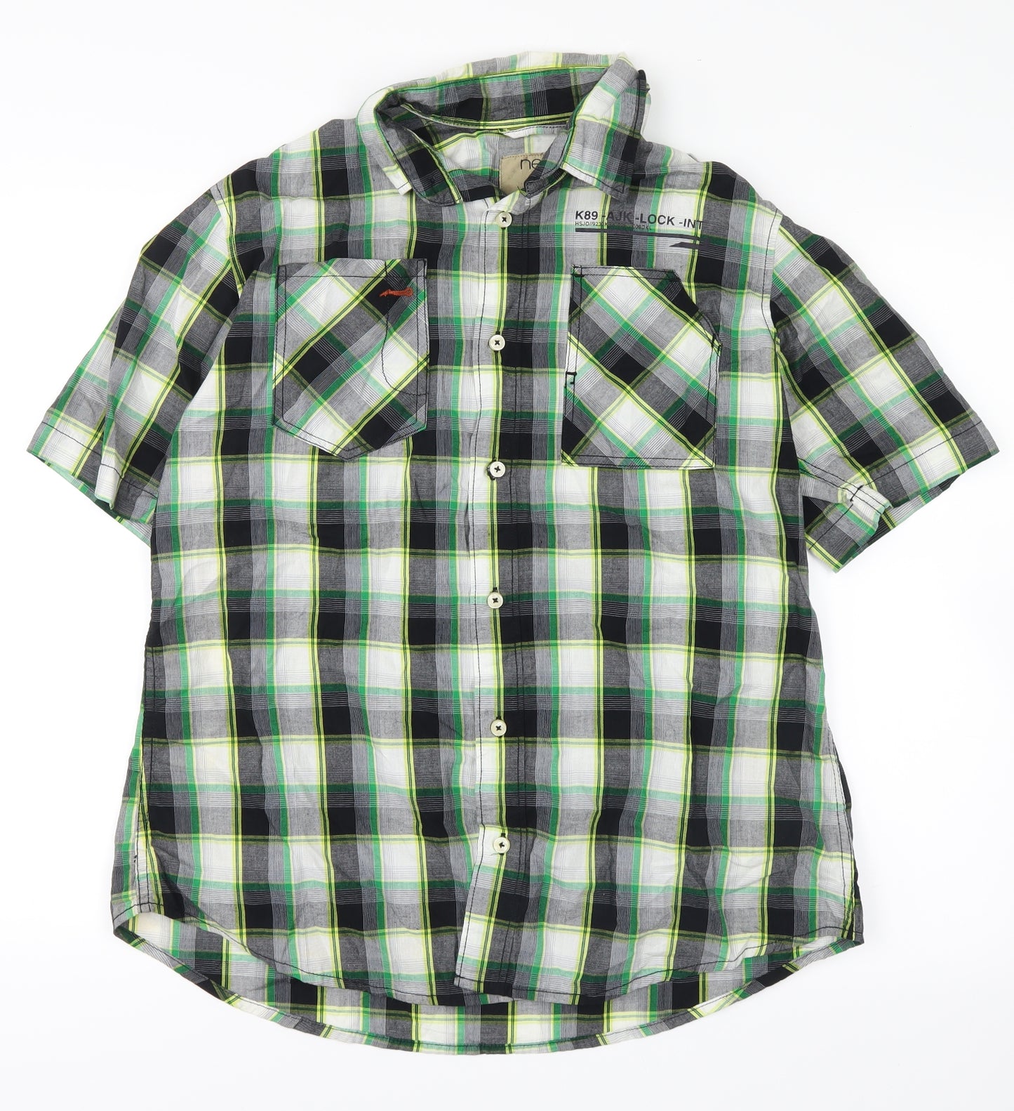 NEXT Mens Green Plaid   Button-Up Size L