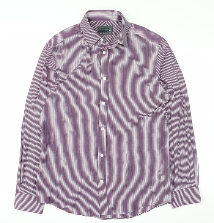 Burton Mens Purple Striped   Button-Up Size 14.5