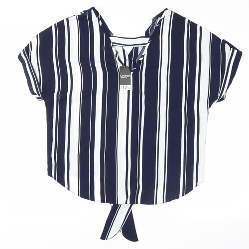 George Womens Blue Striped  Basic T-Shirt Size 12