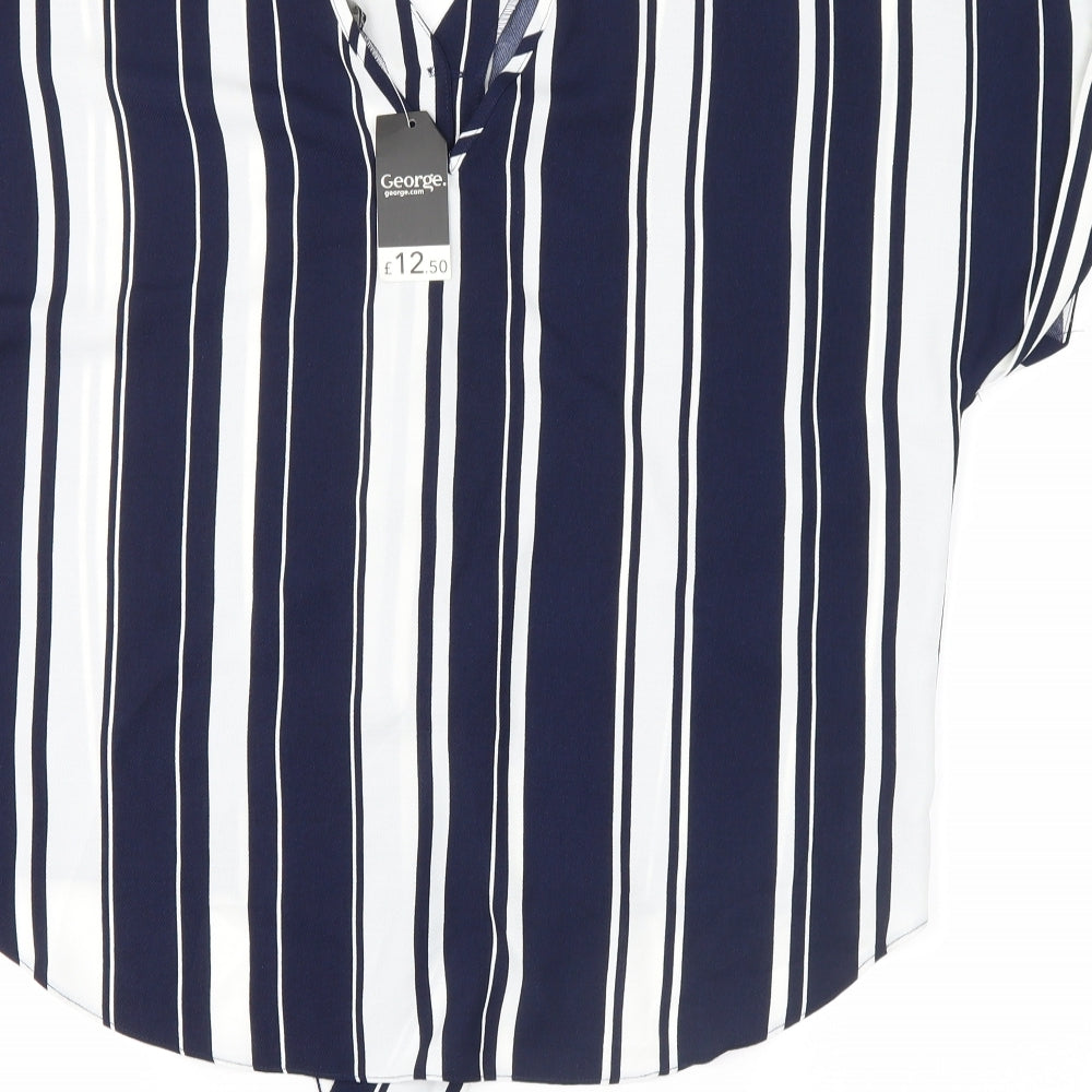 George Womens Blue Striped  Basic T-Shirt Size 12