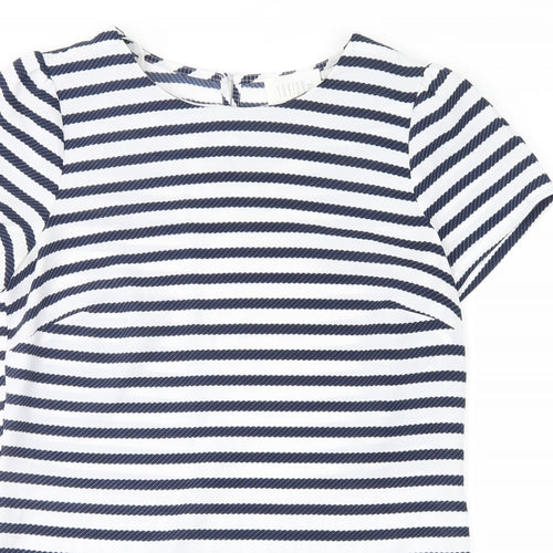 savida Womens Blue Striped  Basic T-Shirt Size 8