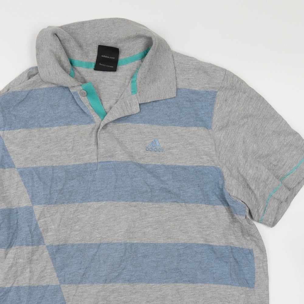 adidas Mens Grey Striped   T-Shirt Size M