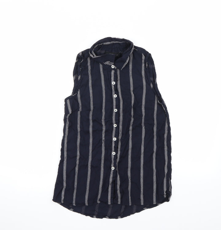 Atmosphere Womens Blue Striped Basic Button-Up Size 8