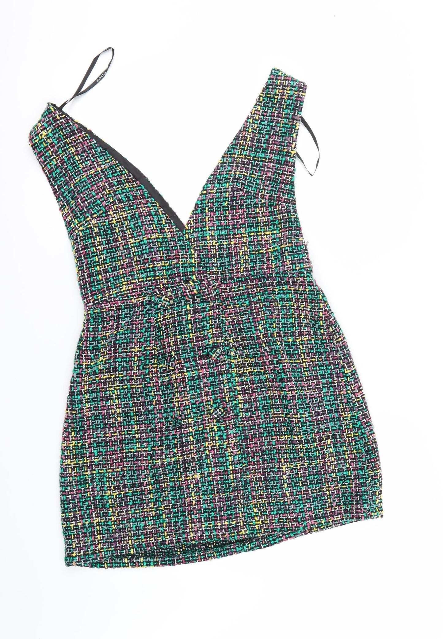 Primark Womens Multicoloured Herringbone  Pinafore/Dungaree Dress  Size 14
