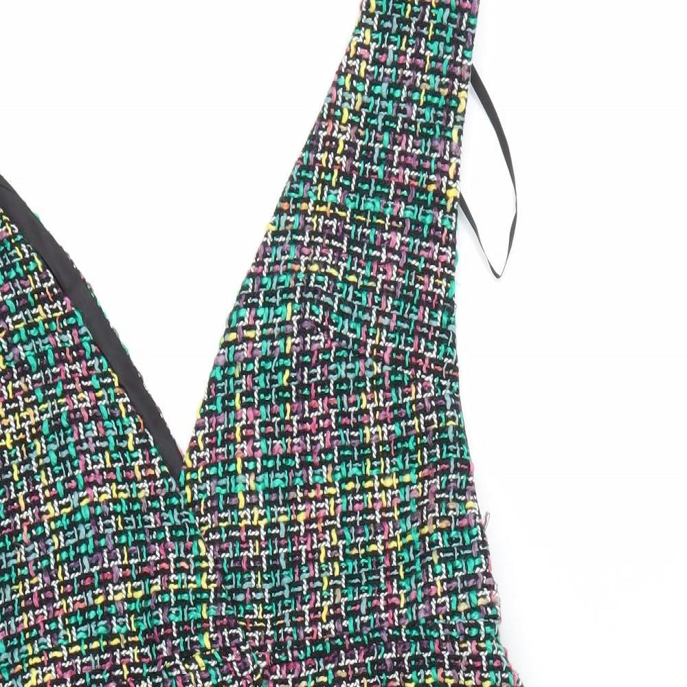 Primark Womens Multicoloured Herringbone  Pinafore/Dungaree Dress  Size 14