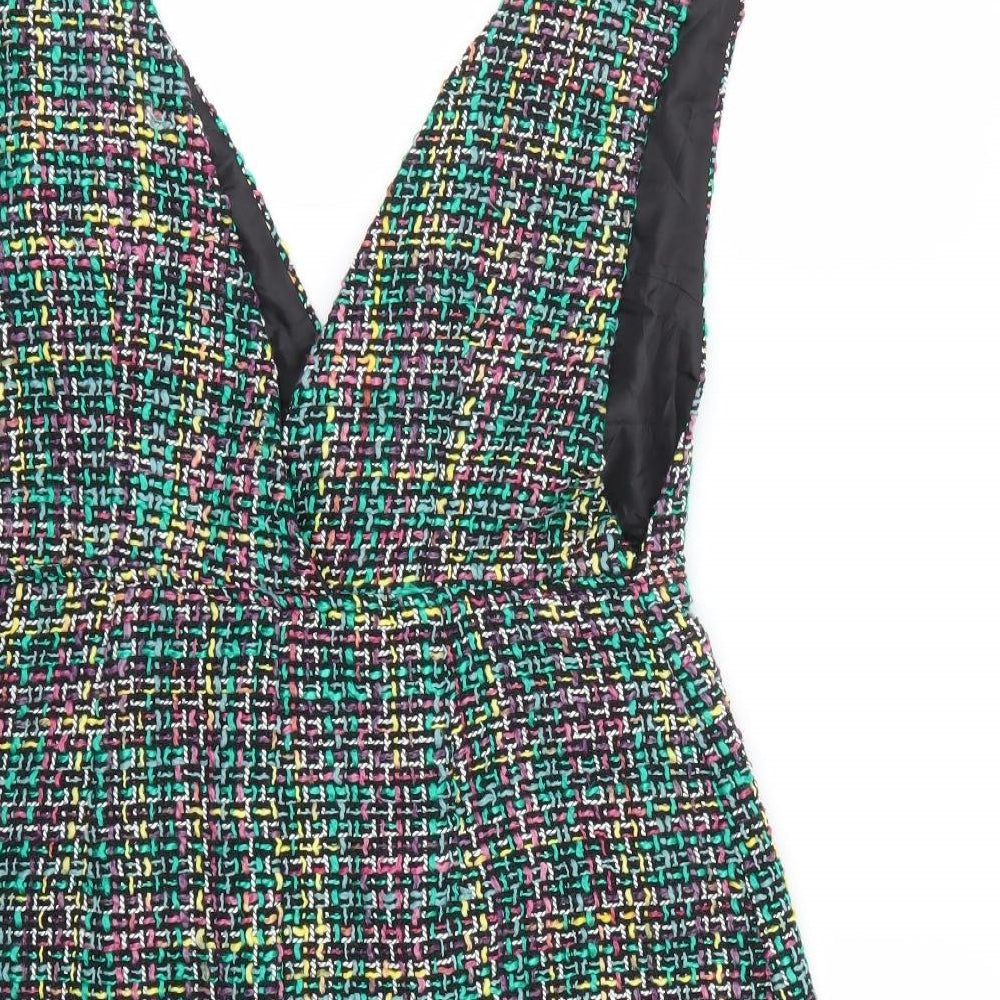 Primark Womens Multicoloured Herringbone  Pinafore/Dungaree Dress  Size 14