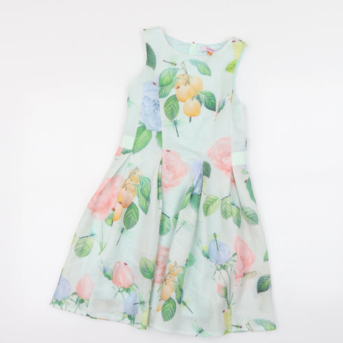 Ted Baker Girls Green Floral  Fit & Flare  Size 10 Years