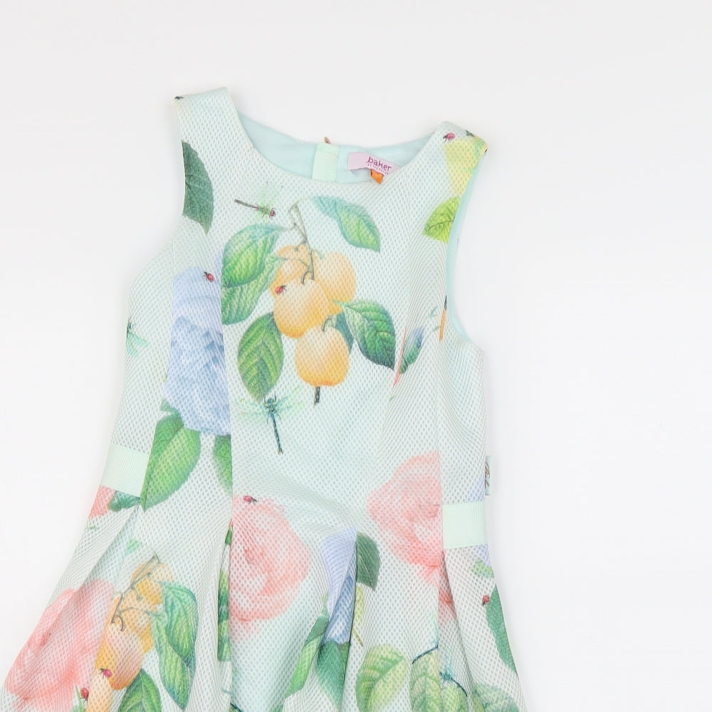 Ted Baker Girls Green Floral  Fit & Flare  Size 10 Years