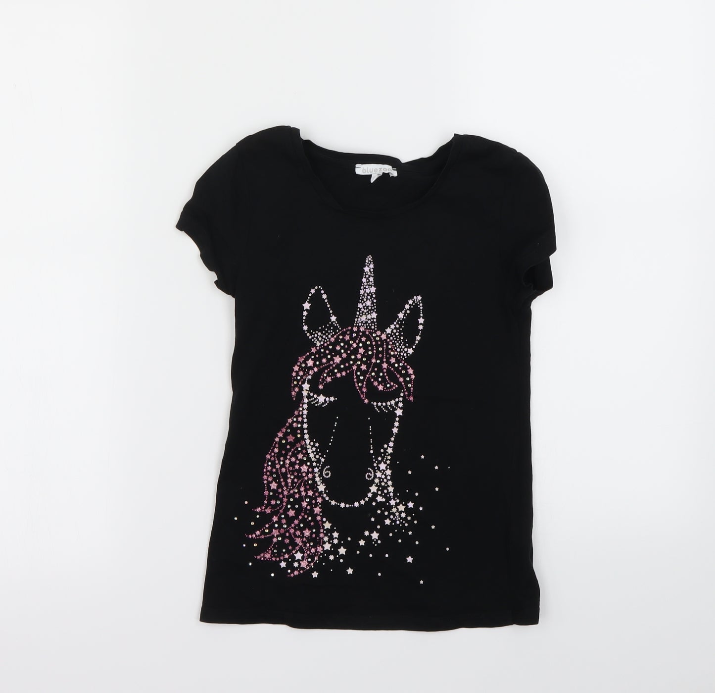 bluezoo Girls Black   Basic T-Shirt Size 7-8 Years  - Unicorn