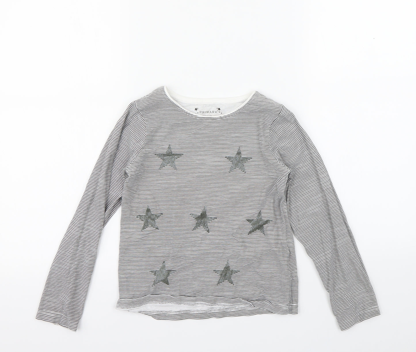Primark Girls Black Striped  Basic T-Shirt Size 7-8 Years