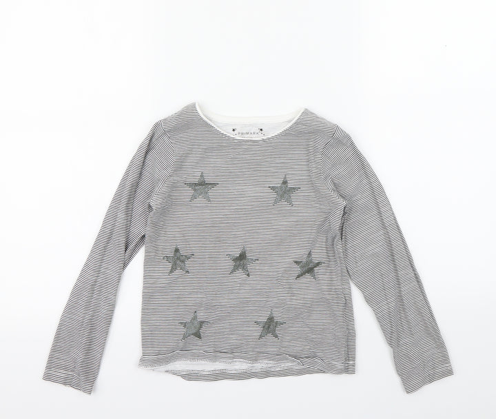 Primark Girls Black Striped  Basic T-Shirt Size 7-8 Years