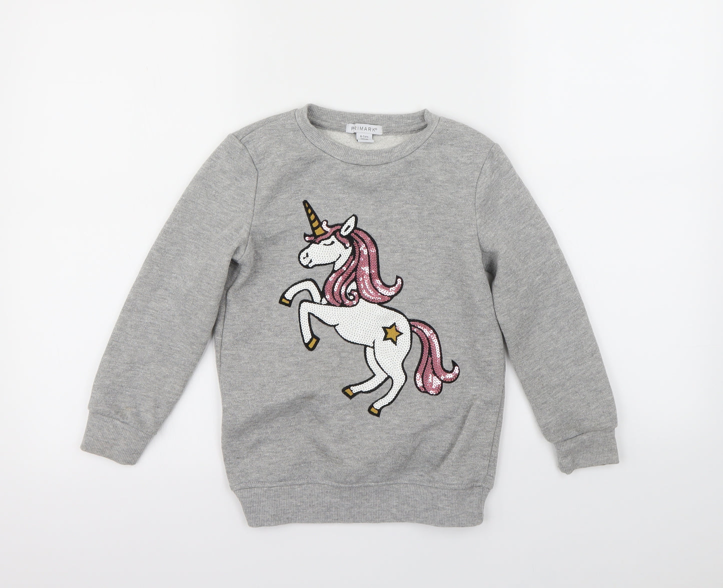 Primark Girls Grey   Pullover Jumper Size 6-7 Years  - Unicorn