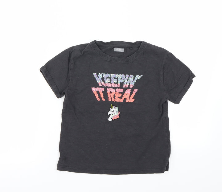 Next Girls Black Basic T-Shirt Size 7-8 Years