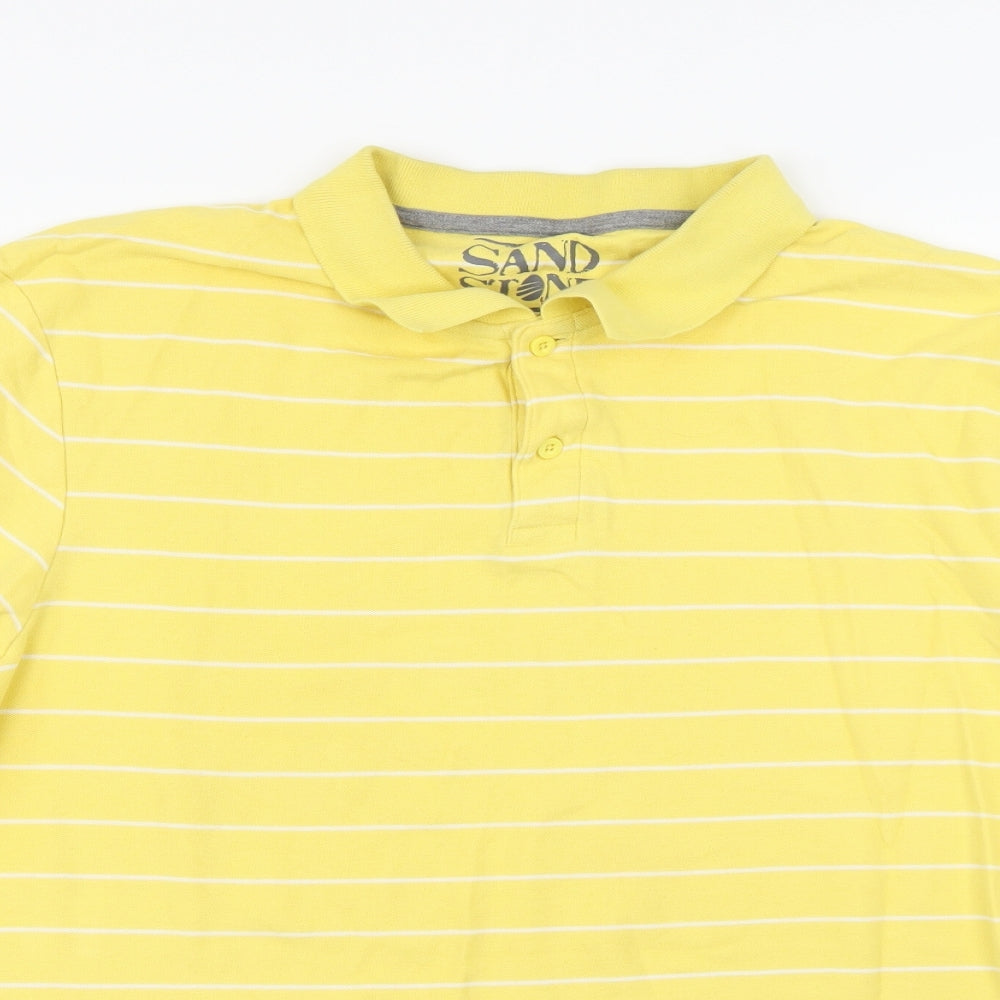 Sand stone Mens Yellow Striped   Polo Size XL