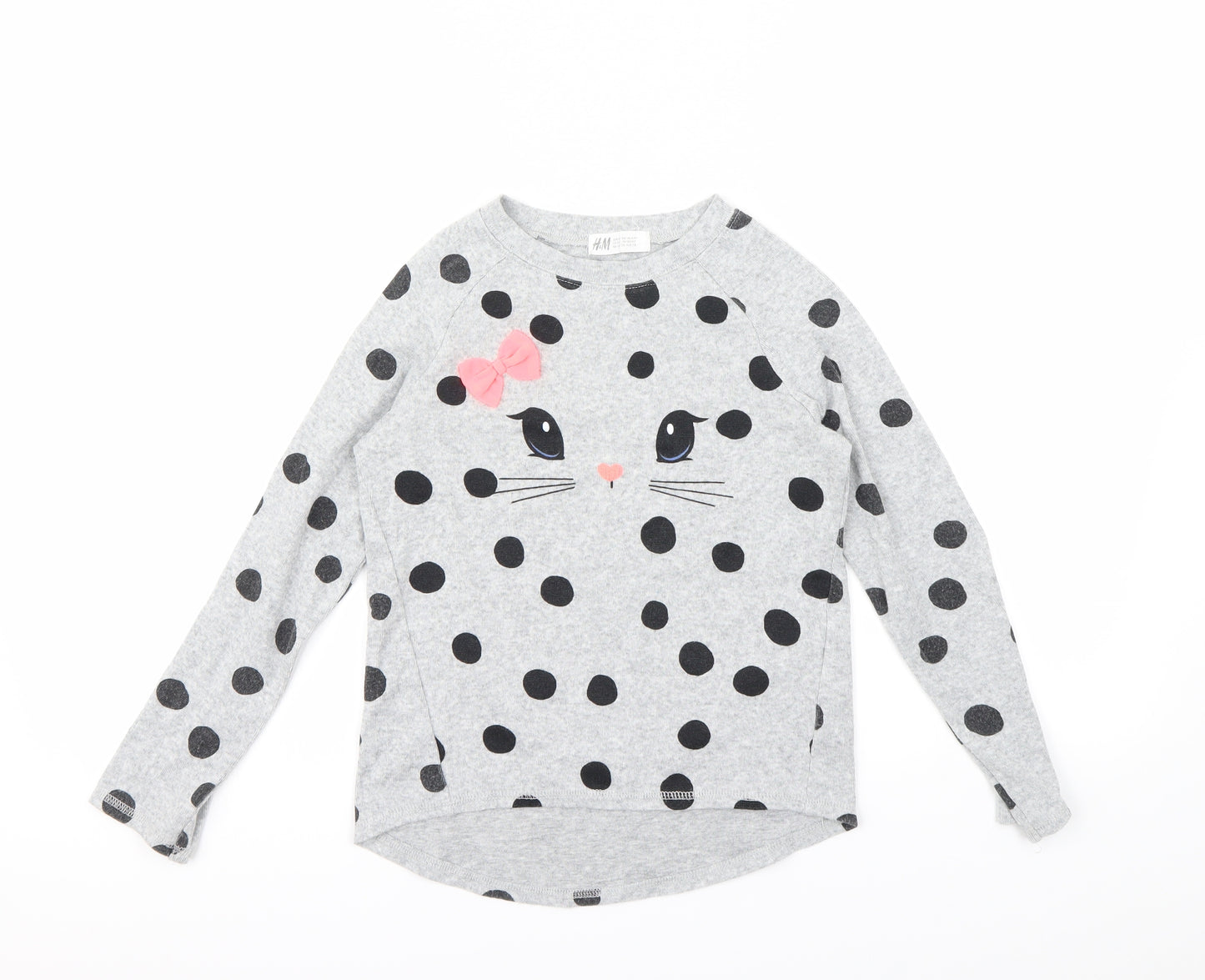 H&M Girls Grey Polka Dot  Pullover Sweatshirt Size 6-7 Years