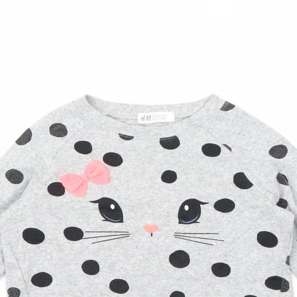 H&M Girls Grey Polka Dot  Pullover Sweatshirt Size 6-7 Years