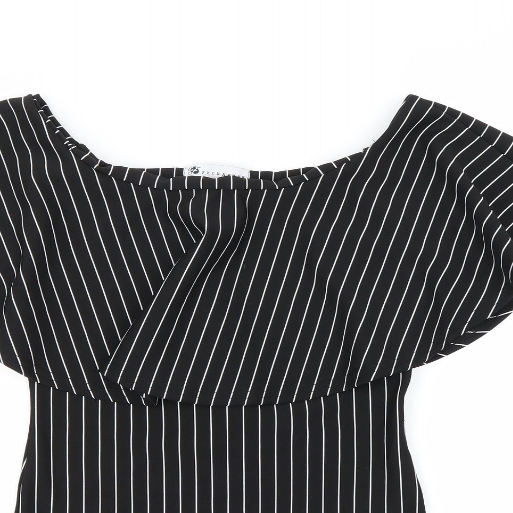Fredafunk Womens Black Striped  Bodysuit One-Piece Size 12