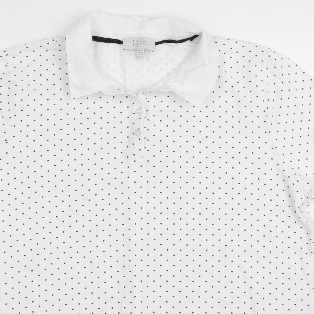 Laura Ashley Womens White Polka Dot  Basic Polo Size 18