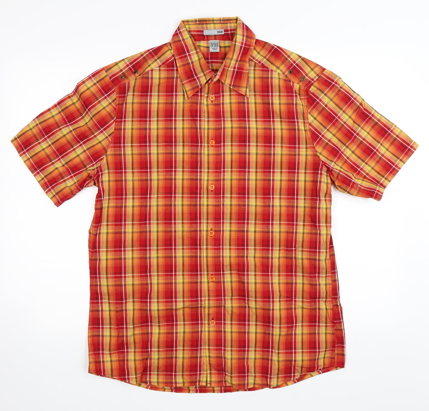 H&M Mens Red Check   Button-Up Size L