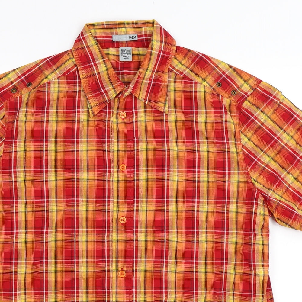 H&M Mens Red Check   Button-Up Size L