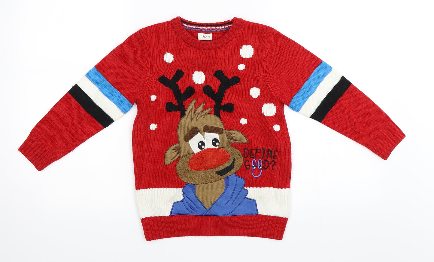 F&F Boys Red   Pullover Jumper Size 5-6 Years  - Christmas Reindeer