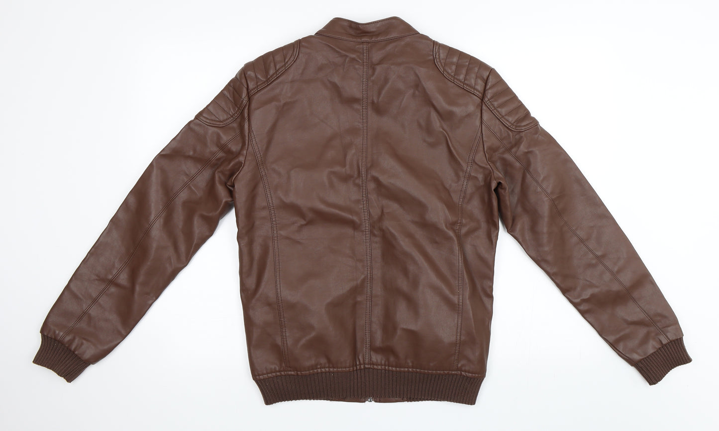 Lee Cooper Mens Brown   Biker Jacket Size S  - Faux Leather Jacket