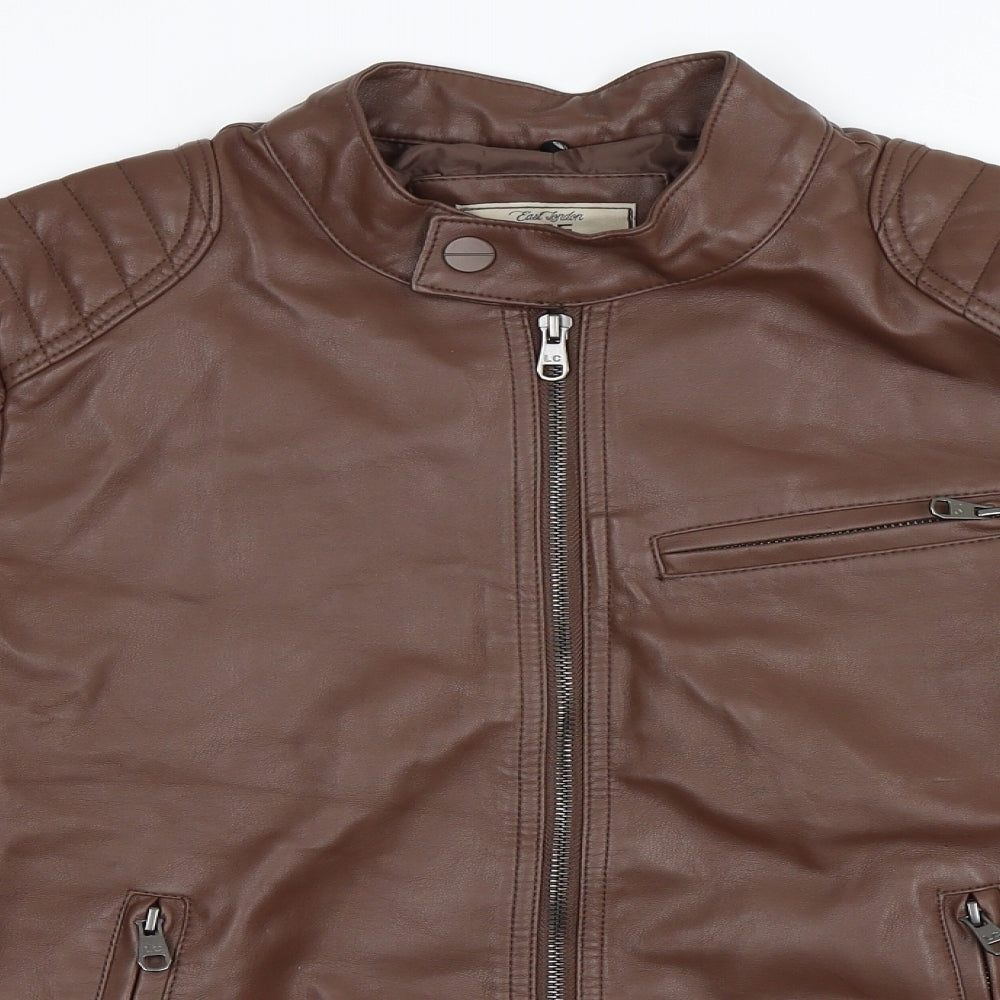 Lee Cooper Mens Brown   Biker Jacket Size S  - Faux Leather Jacket